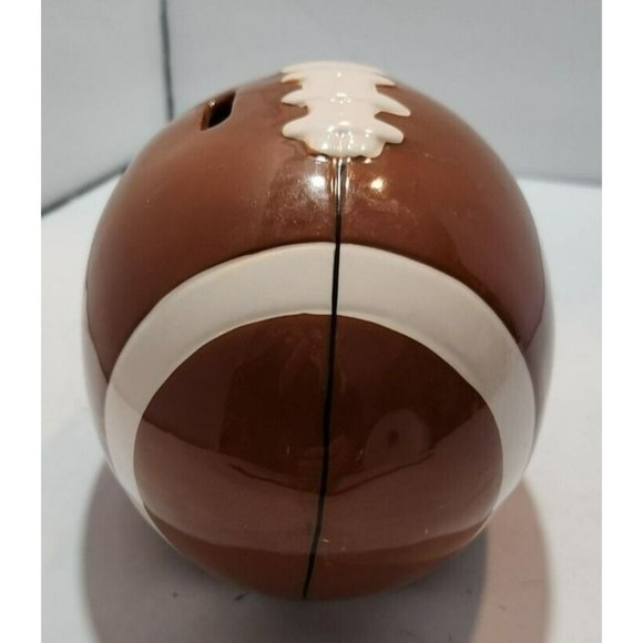 Vtg Ceramic Football Shaped Piggy Bank 7" by 4" Brown and White - Picture 3 of 6